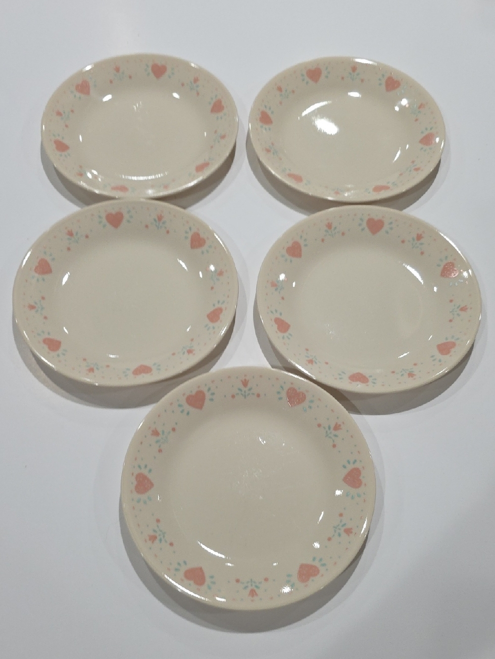 Corningware Cream Side Plates with Pink Hearts Forever Yours - Set of 5